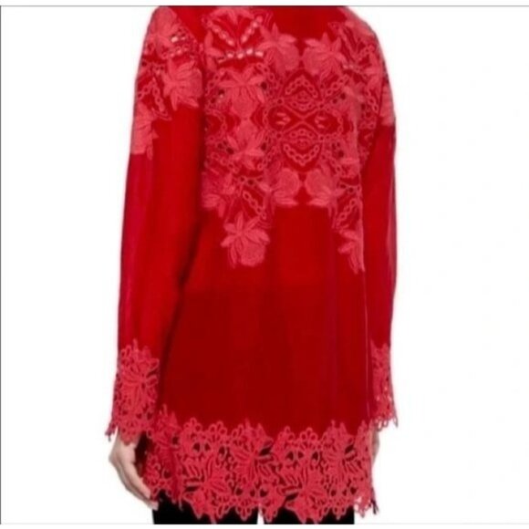Johnny Was Red Crochet Lace Embroidered Eyelet Tunic in Red - Sz M - Picture 3 of 8